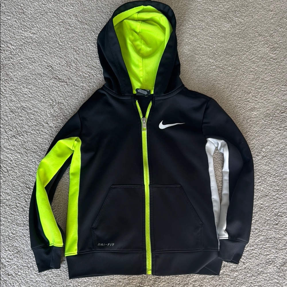 Nike Kids Black and Neon Green Hoodie